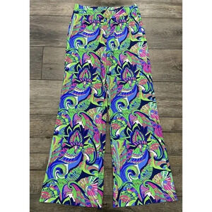 Jude Connally Pants Wide Leg Pull On Stretch Pink Blue Green XS